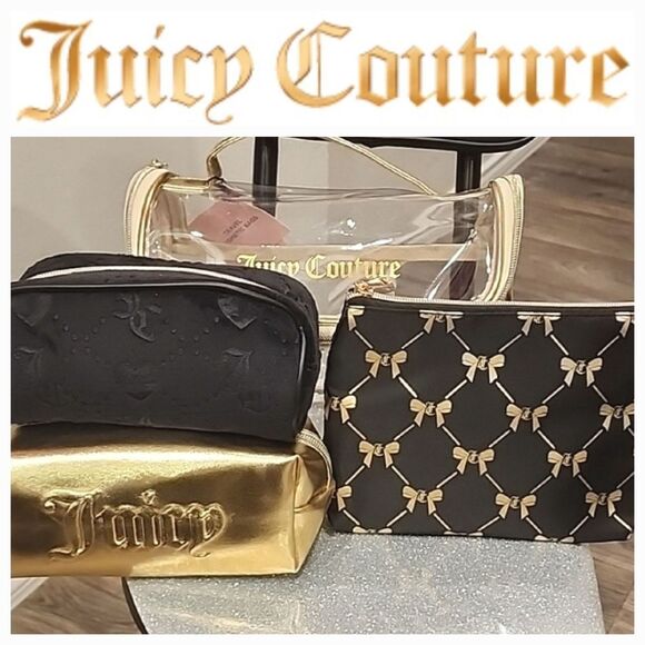Juicy Couture Cosmetic Bag - Etsy Juicy Couture 4PC Logo Bows & Hearts Cosmetic Case